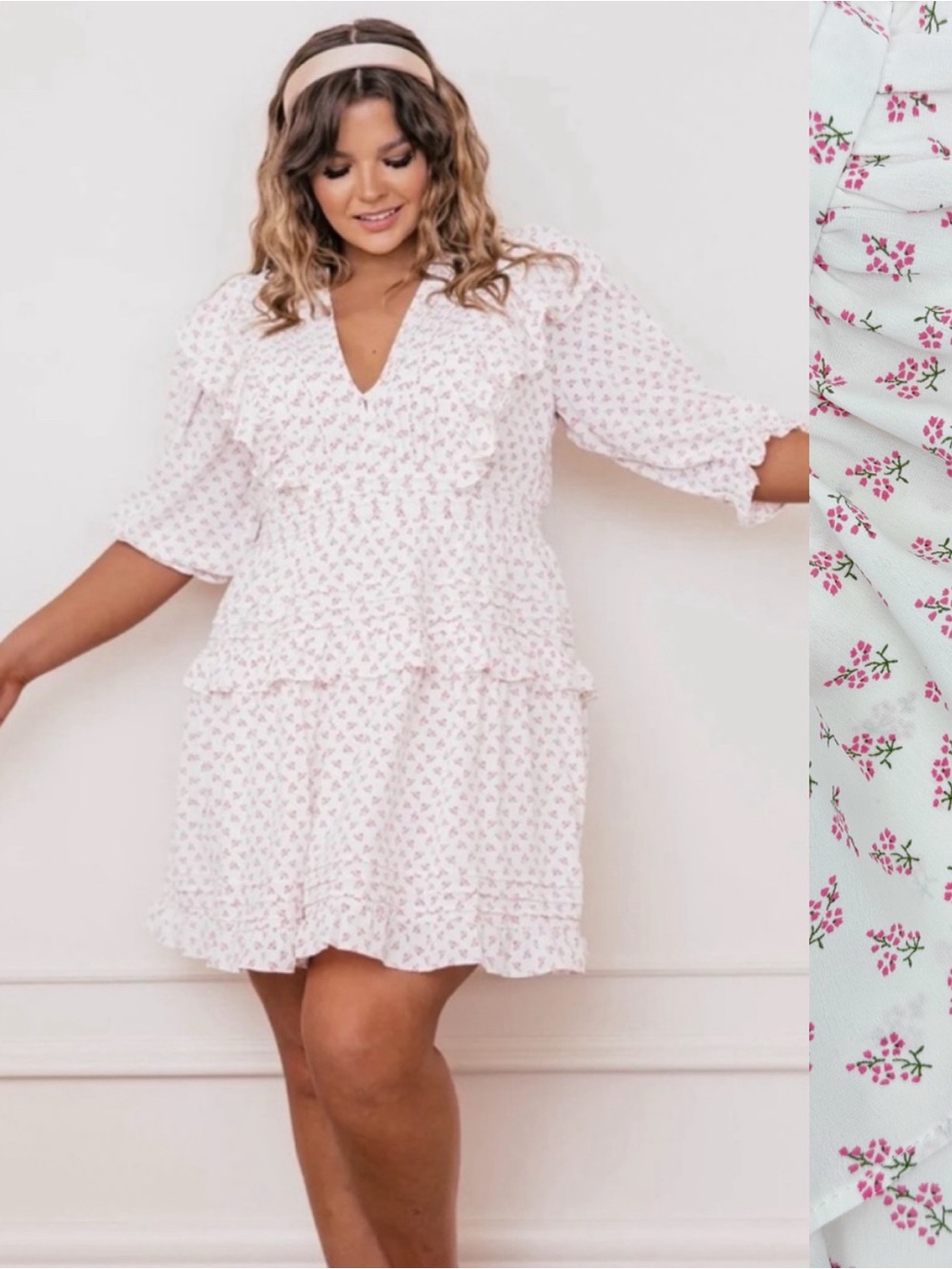 Jessakae Eloise Tiered Ruffle Puff Sleeve Ditsy Floral Cottagecore Boho Dress